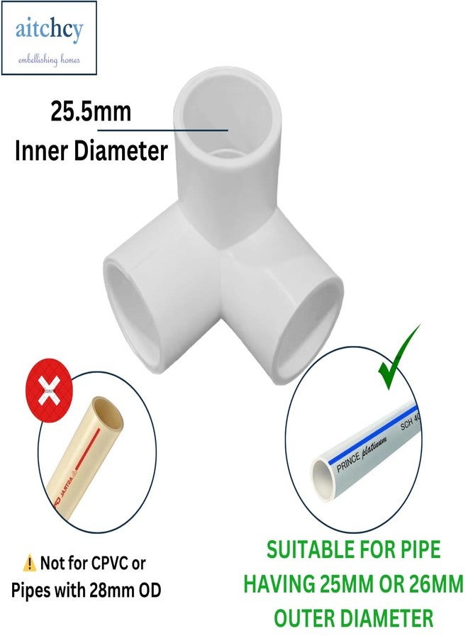 Aitchcy Three way PVC Elbow 25mm | 3 Way elbow for 25mm to 26mm Outer Diameter PVC pipe | 3Way PVC Pipe Joint | Threeway Connector for Furnitures & Structures | 3 Way Connectors Heavy duty (4Pc) - Image 4